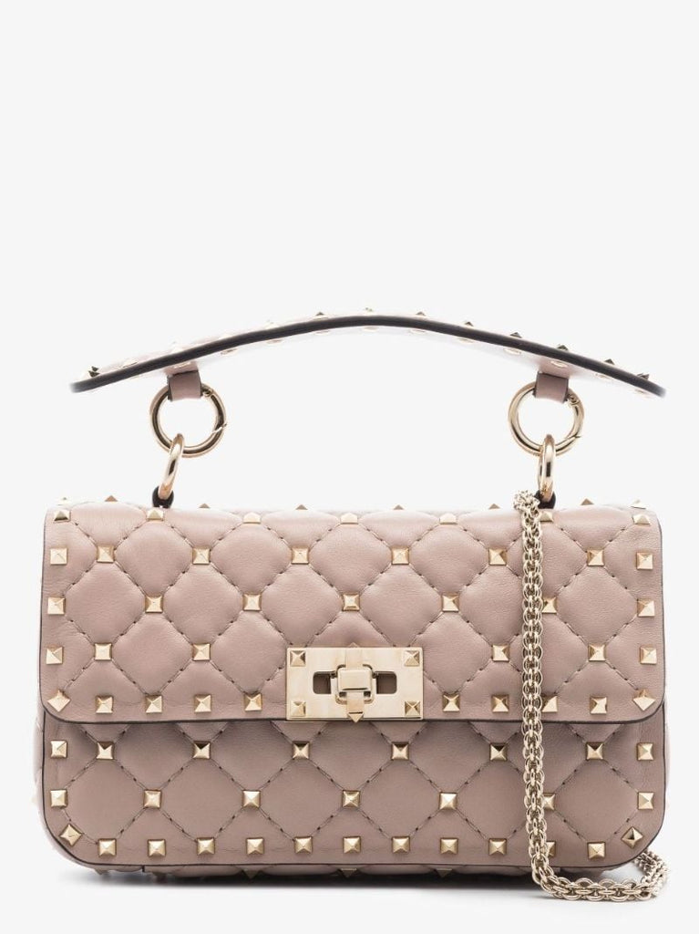 Pink Rockstud Spike Small Leather Shoulder Bag