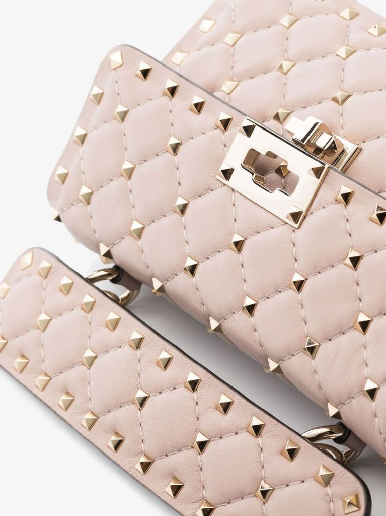 Pink Rockstud Spike Small Leather Shoulder Bag