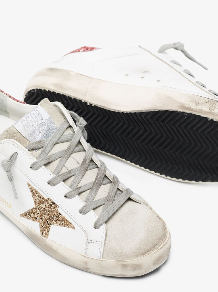 Neutral Super-star Glitter Leather Sneakers