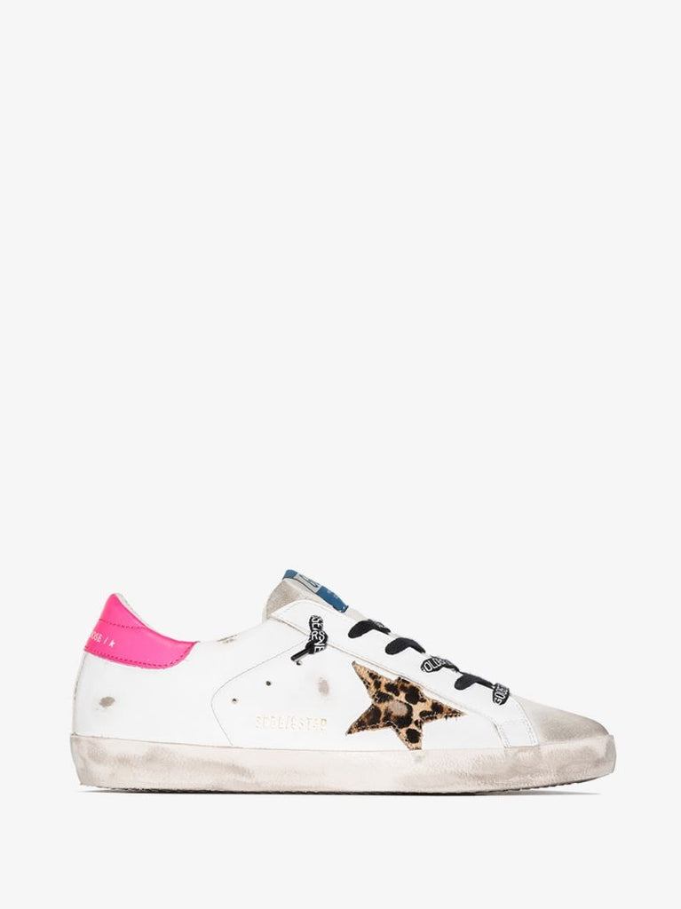 White and Pink Super-star Neon Animal Print Sneakers