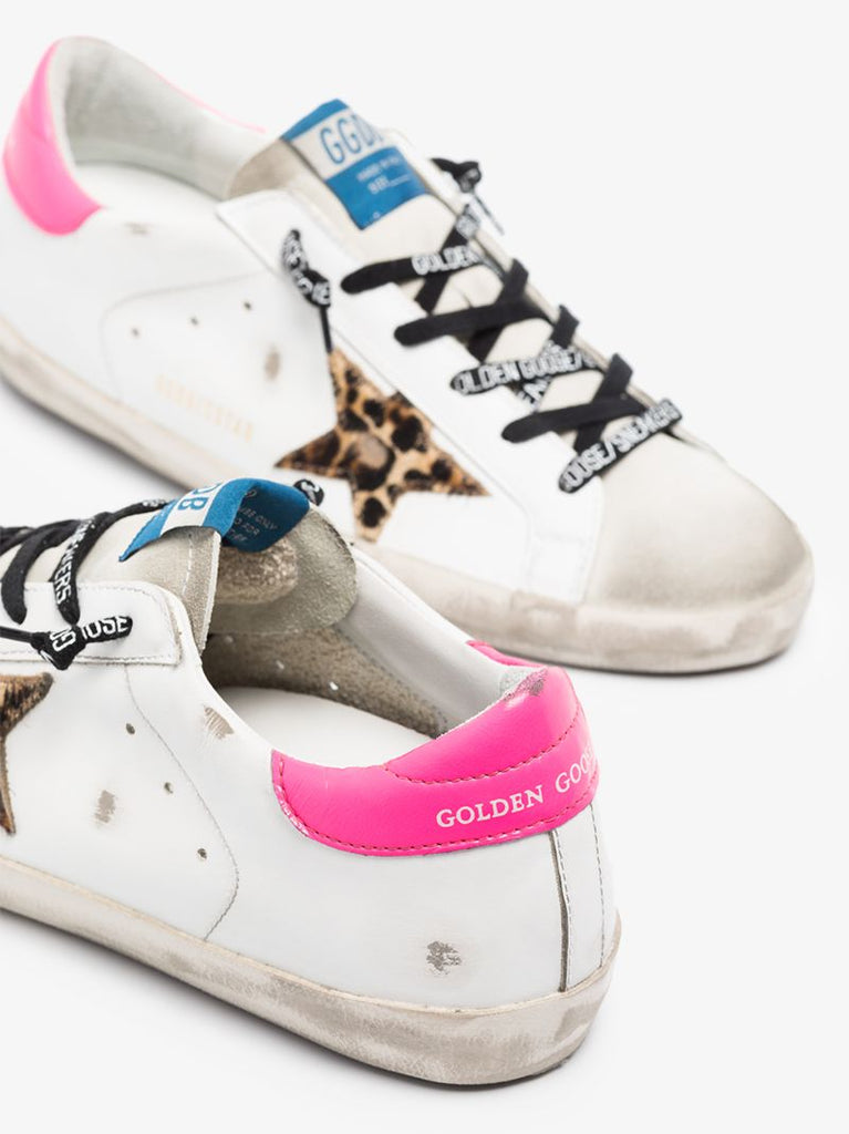 White and Pink Super-star Neon Animal Print Sneakers