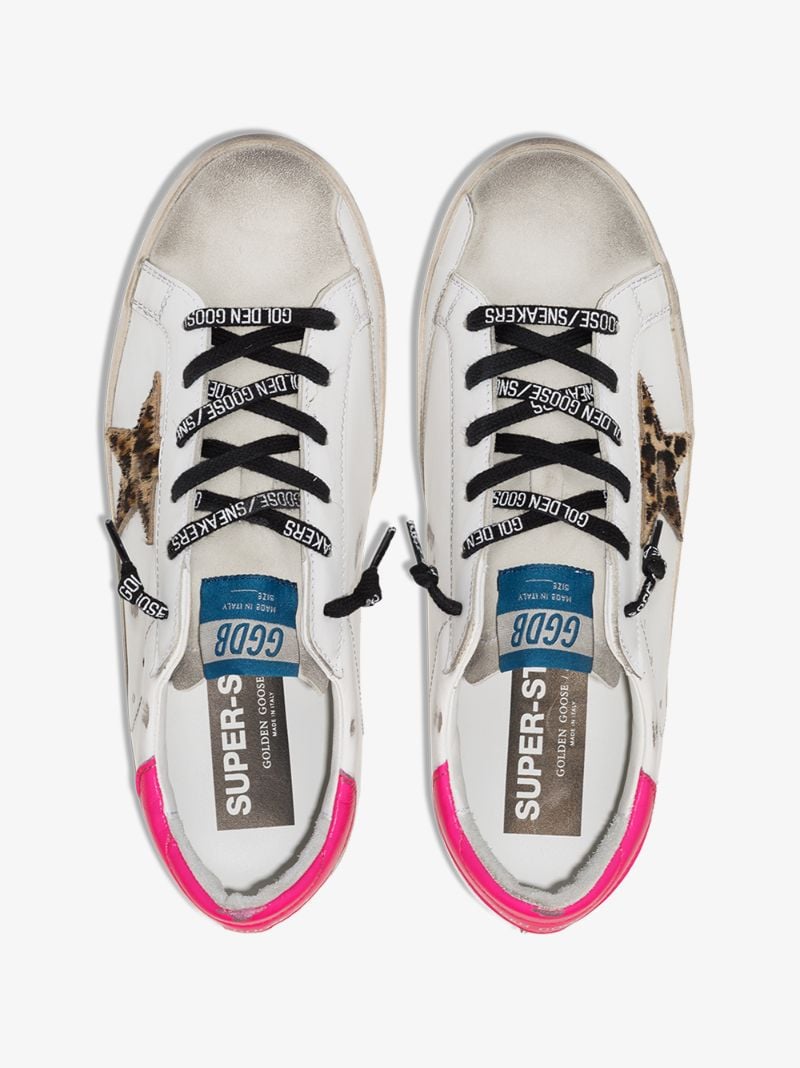 White and Pink Super-star Neon Animal Print Sneakers