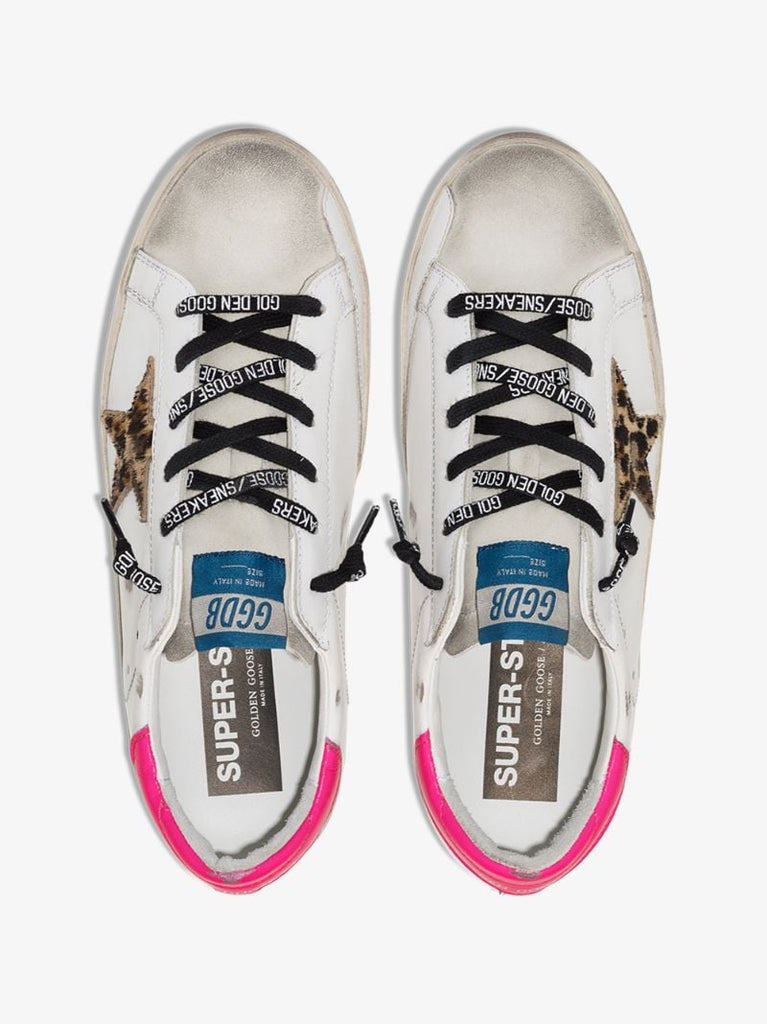 White and Pink Super-star Neon Animal Print Sneakers