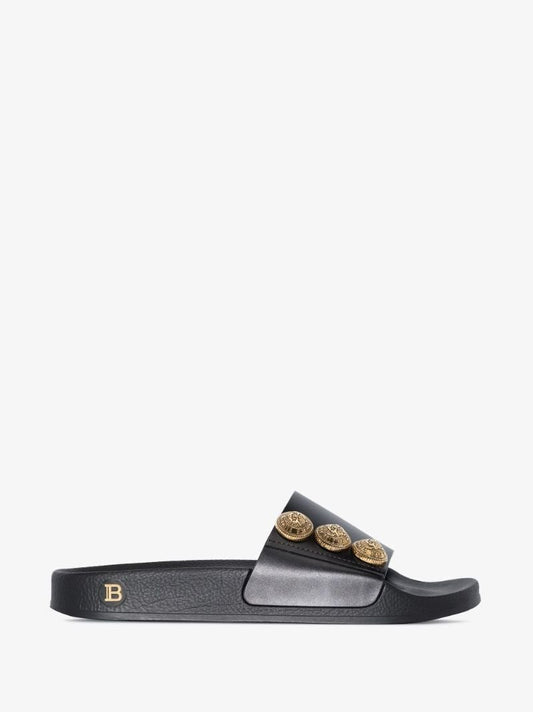 Black Symi Button Embellished Slides