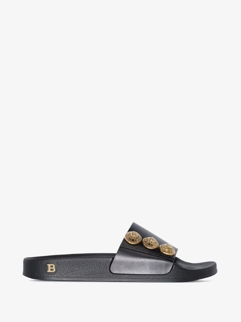 Black Symi Button Embellished Slides
