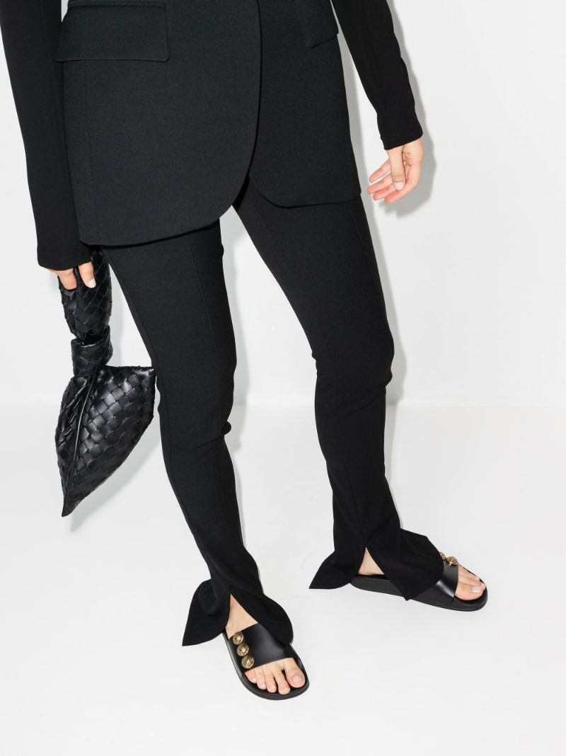 Black Symi Button Embellished Slides