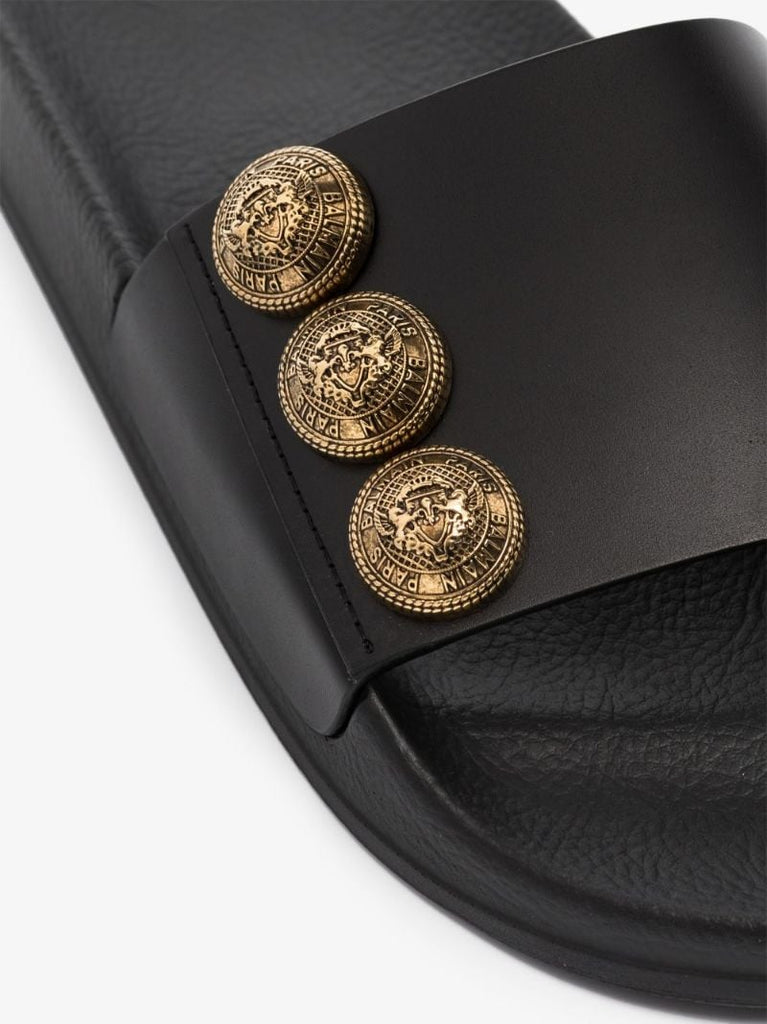Black Symi Button Embellished Slides