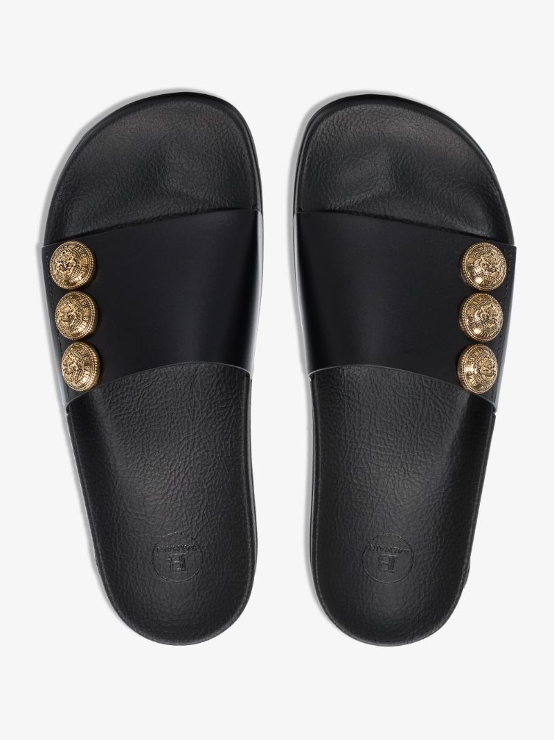 Black Symi Button Embellished Slides