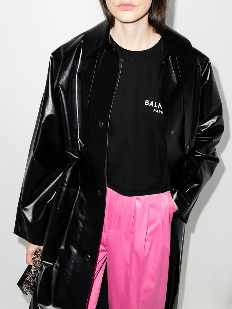 Black Cropped Logo Cotton T-shirt