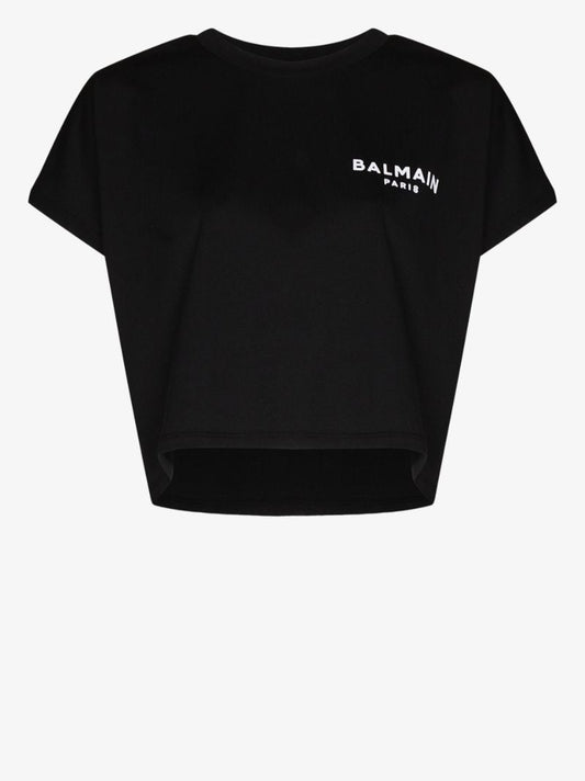 Black Cropped Logo Cotton T-shirt