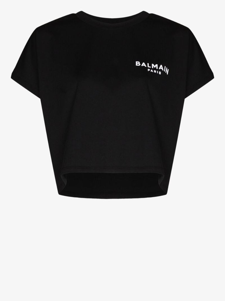 Black Cropped Logo Cotton T-shirt