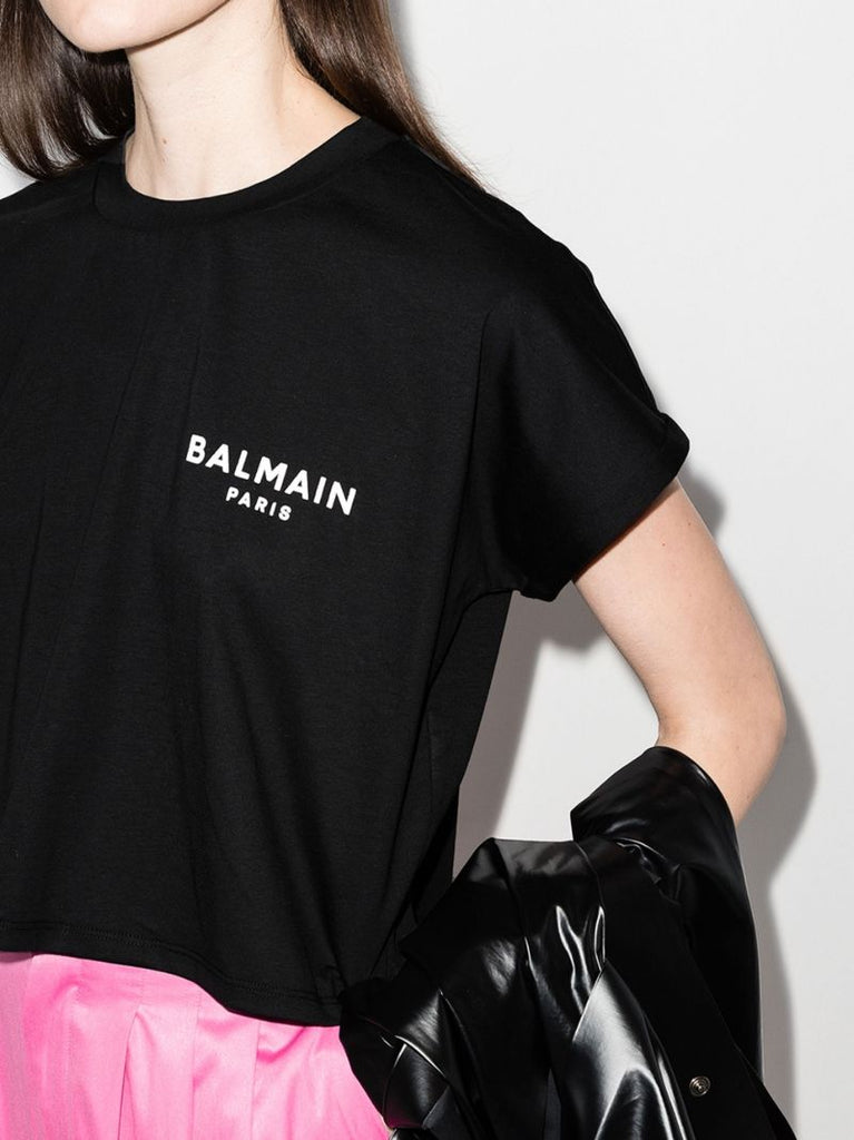Black Cropped Logo Cotton T-shirt