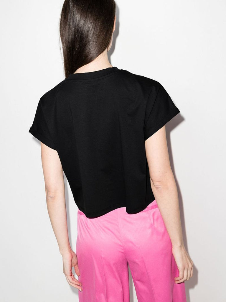 Black Cropped Logo Cotton T-shirt