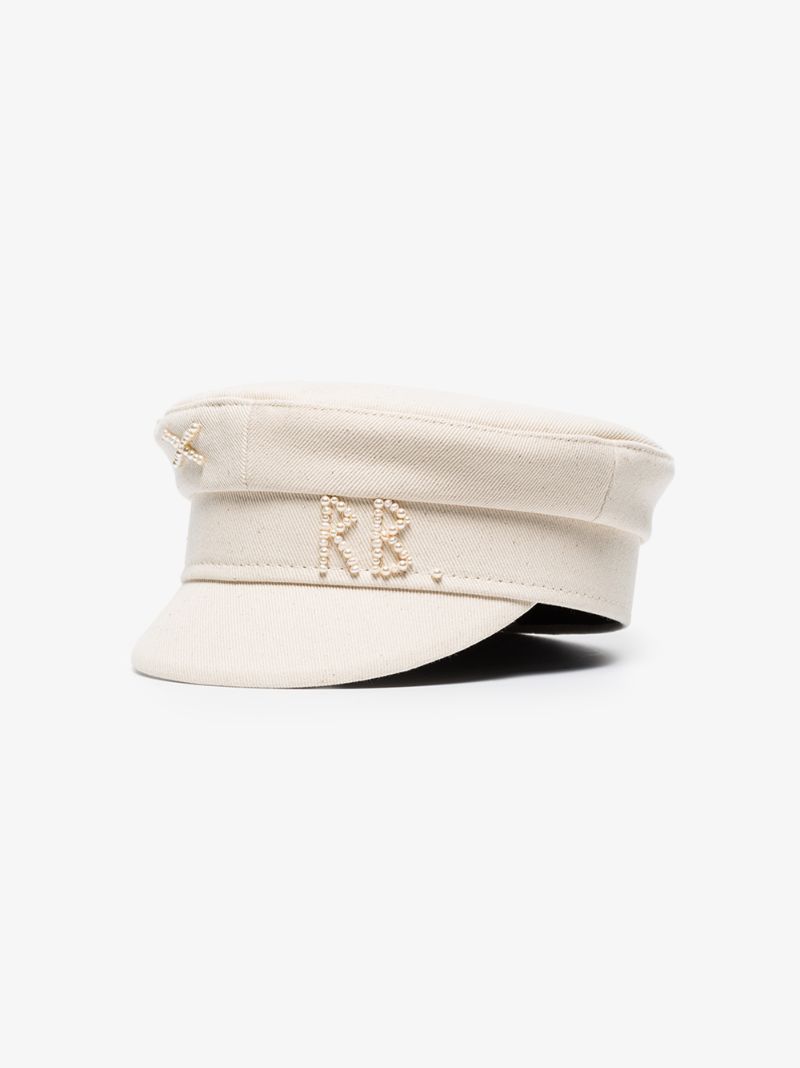 Neutral Embellished Cotton Baker Boy Hat