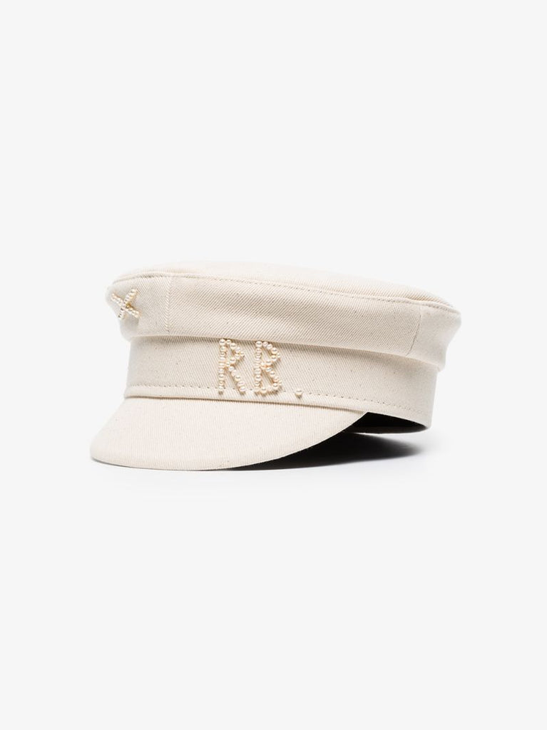 Neutral Embellished Cotton Baker Boy Hat
