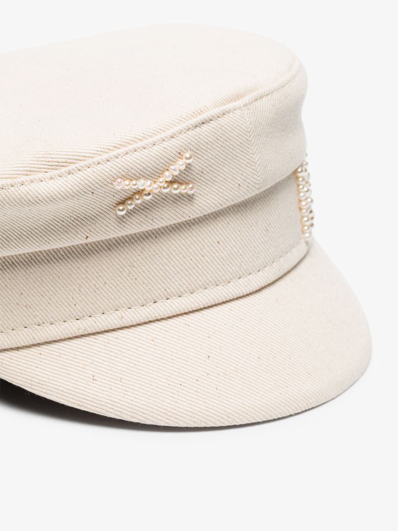 Neutral Embellished Cotton Baker Boy Hat