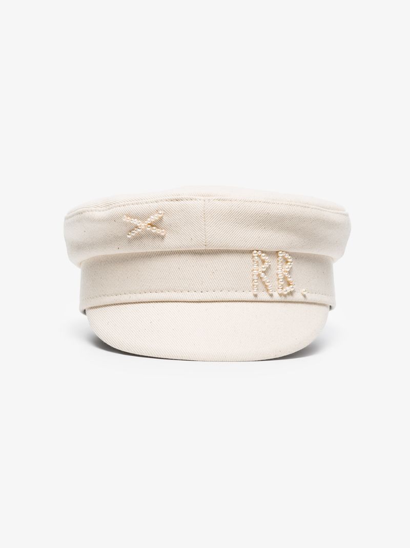 Neutral Embellished Cotton Baker Boy Hat