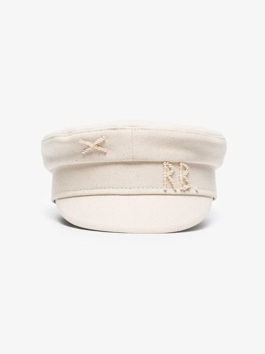 Neutral Embellished Cotton Baker Boy Hat