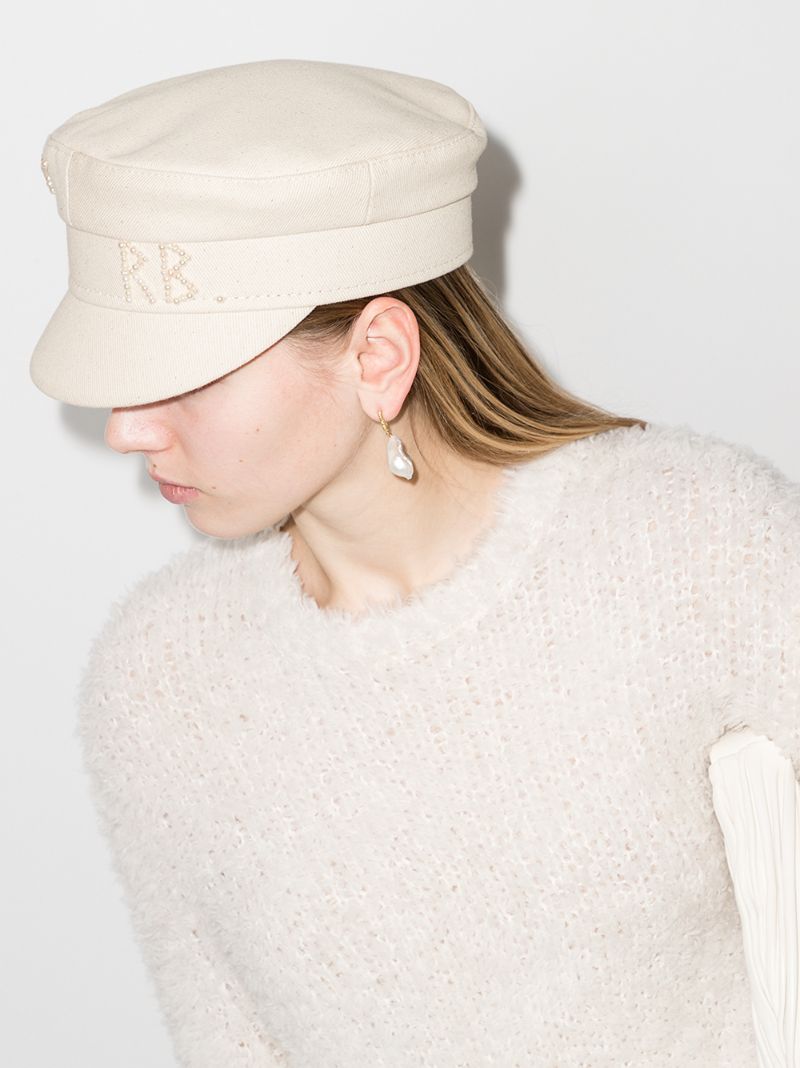 Neutral Embellished Cotton Baker Boy Hat