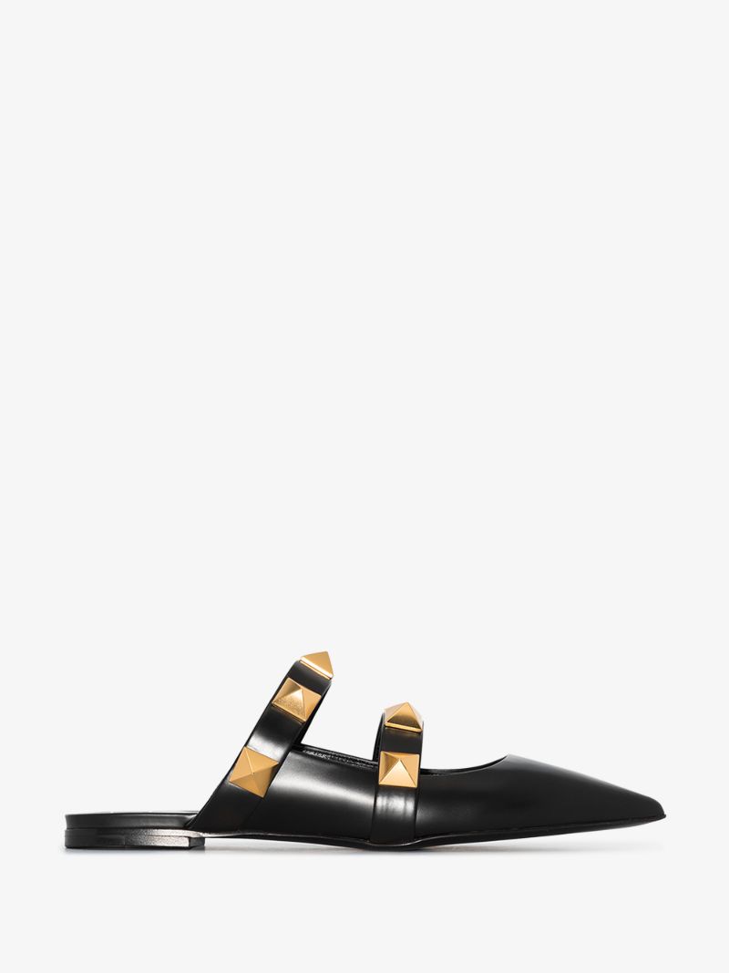 Black Roman Stud Leather Mules
