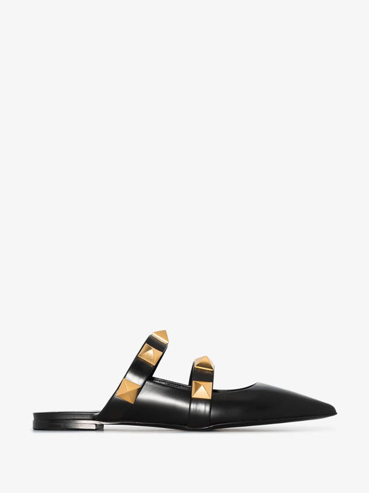 Black Roman Stud Leather Mules