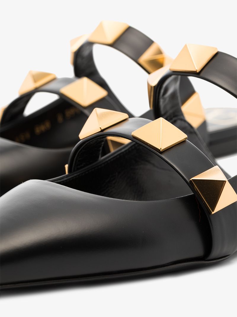 Black Roman Stud Leather Mules