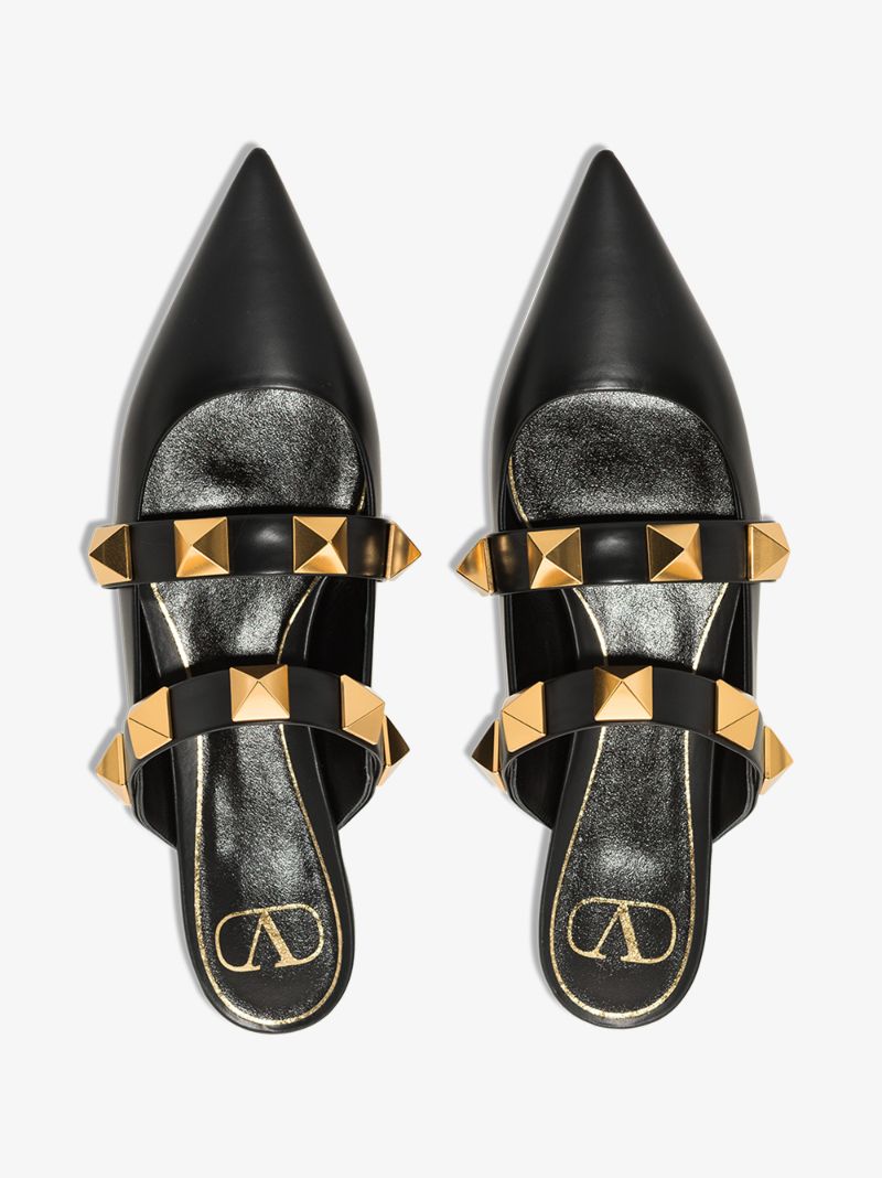 Black Roman Stud Leather Mules