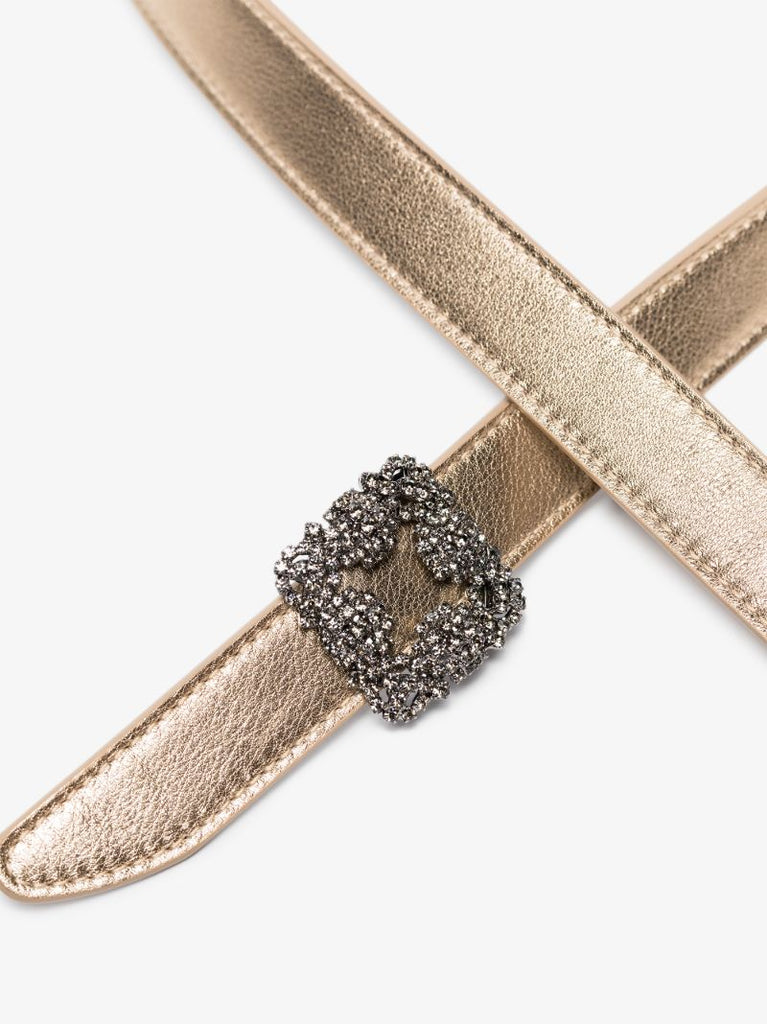 Neutral Hangisi Crystal Buckle Leather Belt