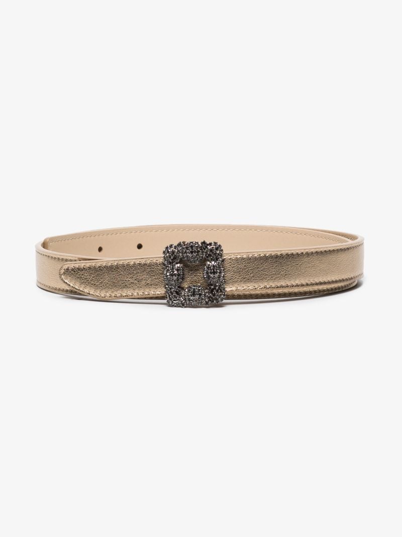 Neutral Hangisi Crystal Buckle Leather Belt