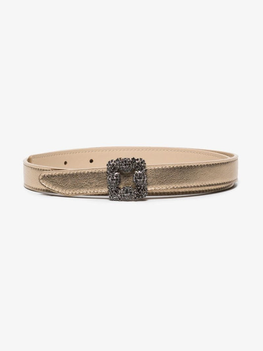 Neutral Hangisi Crystal Buckle Leather Belt