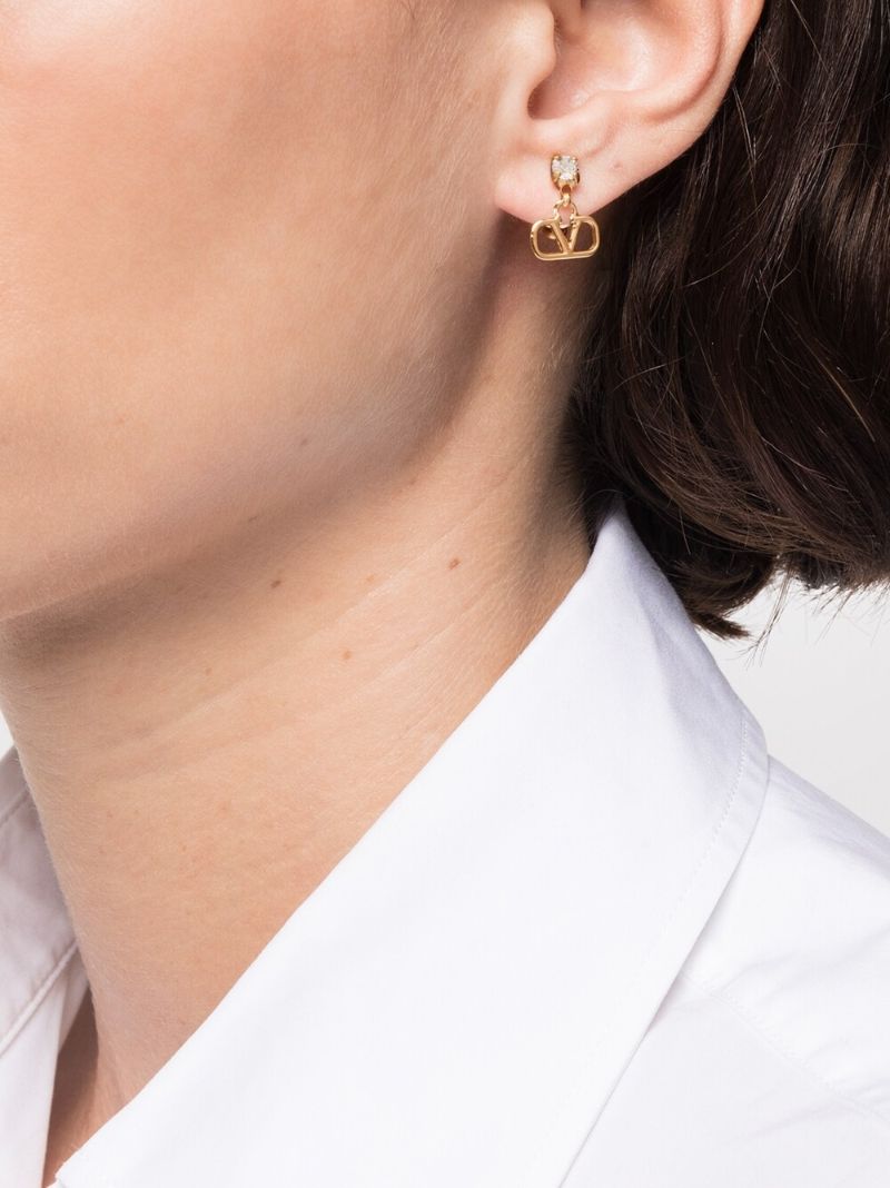 Gold-tone Vlogo Signature Crystal Drop Earrings