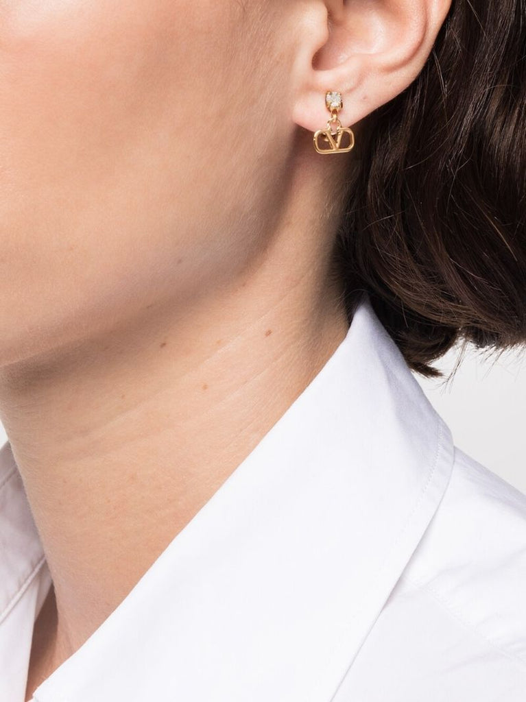 Gold-tone Vlogo Signature Crystal Drop Earrings