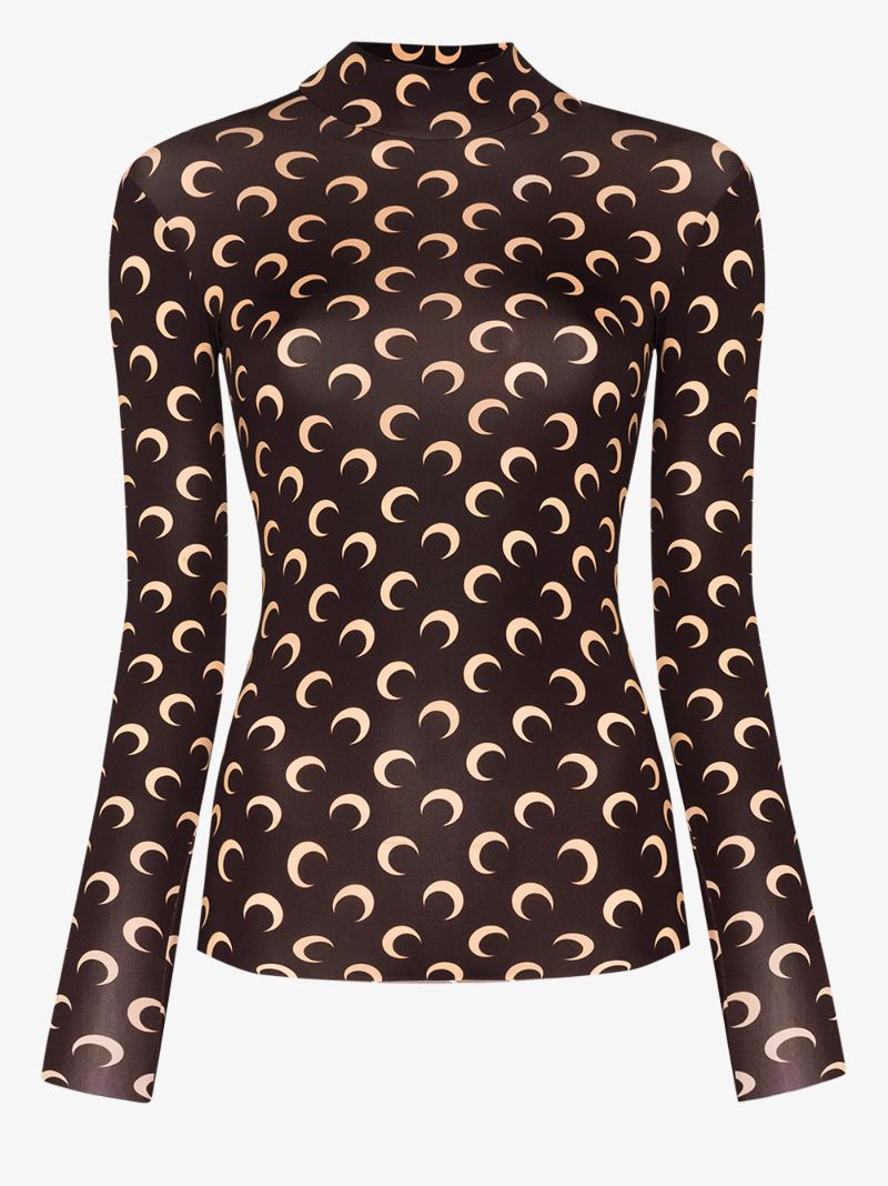 Crescent Moon Print Turtleneck Top