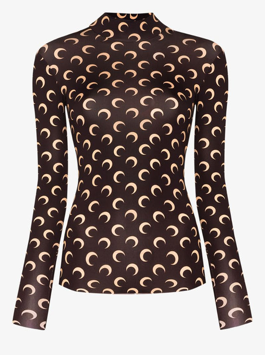 Crescent Moon Print Turtleneck Top