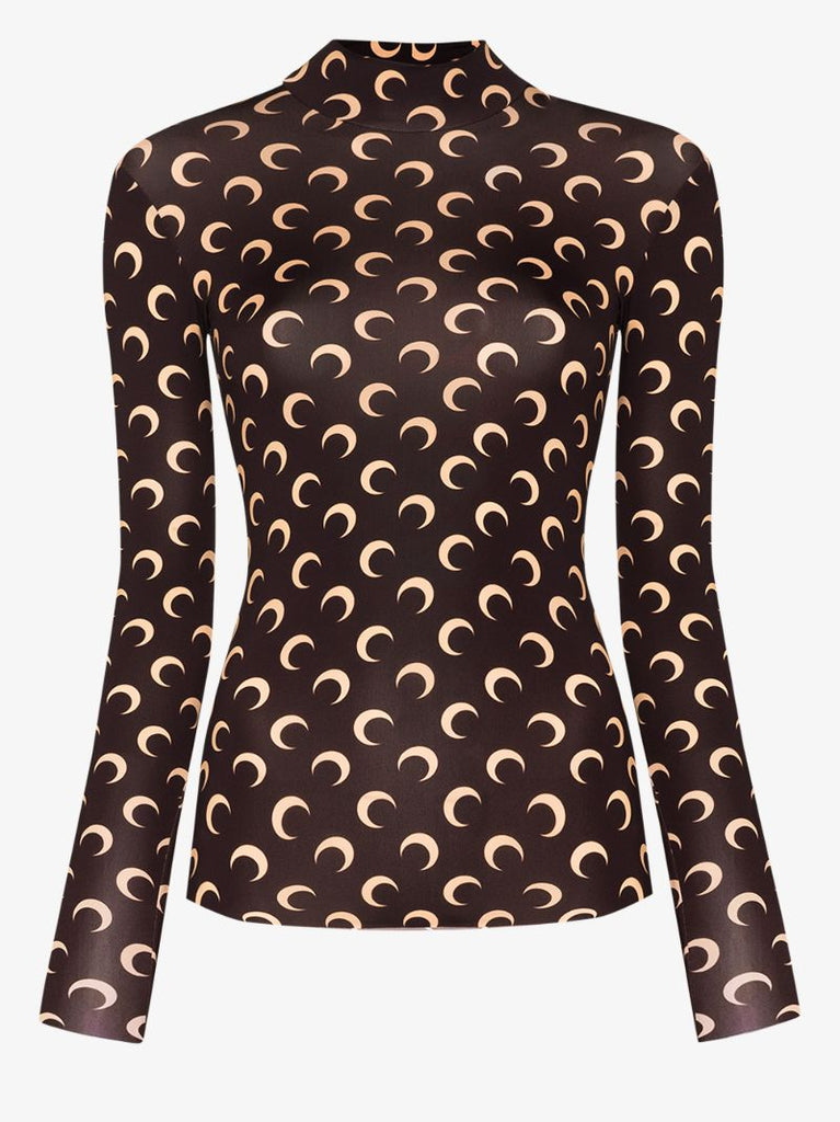 Crescent Moon Print Turtleneck Top