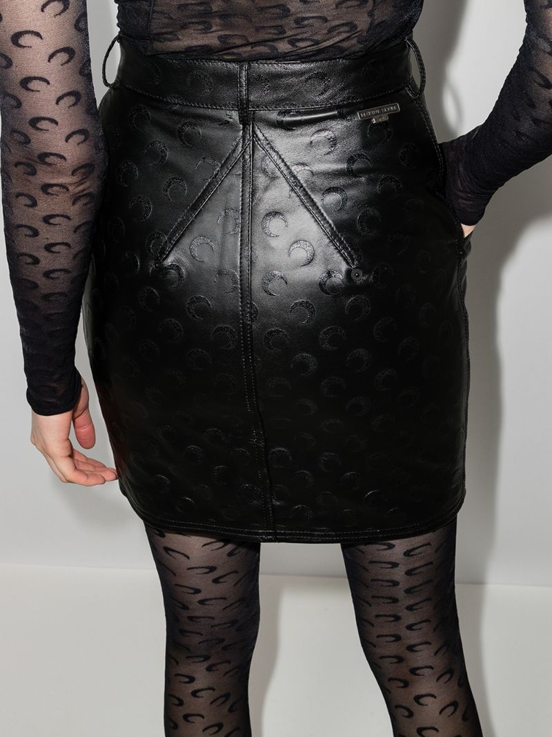 Crescent Moon Print Leather Mini Skirt