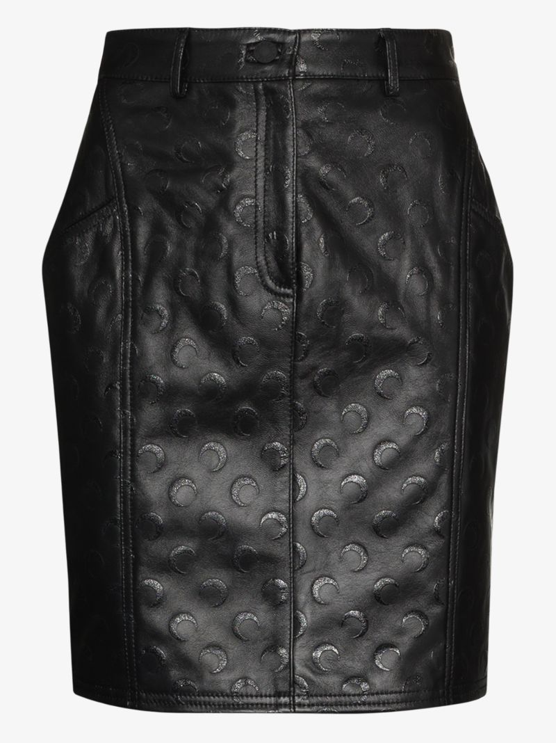 Crescent Moon Print Leather Mini Skirt
