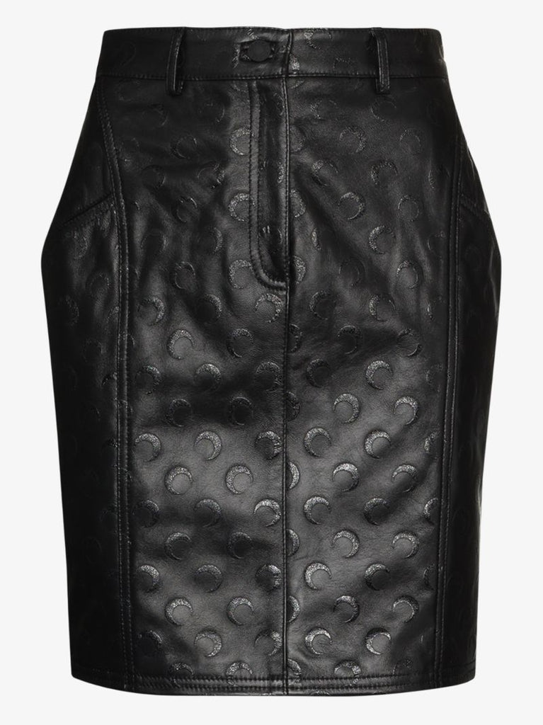 Crescent Moon Print Leather Mini Skirt