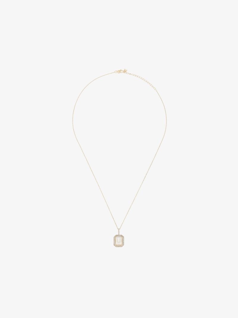 14k Yellow Gold U Initial Diamond Necklace