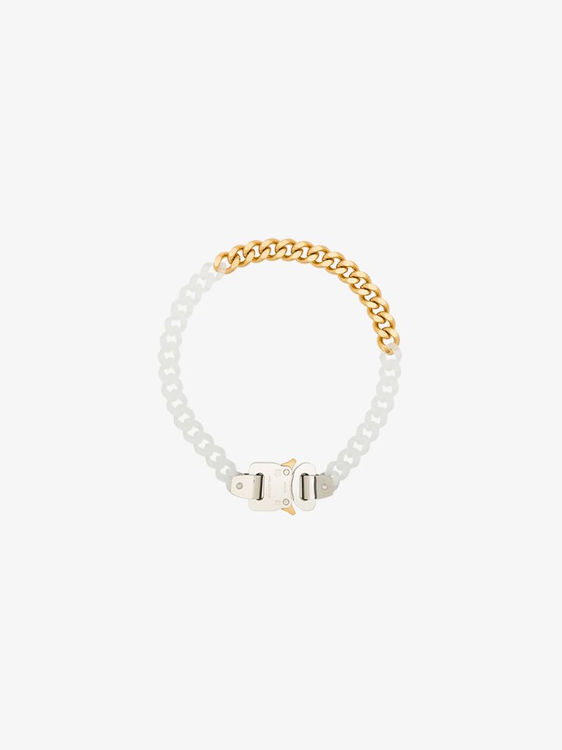 Gold Tone and White Buckle Necklace