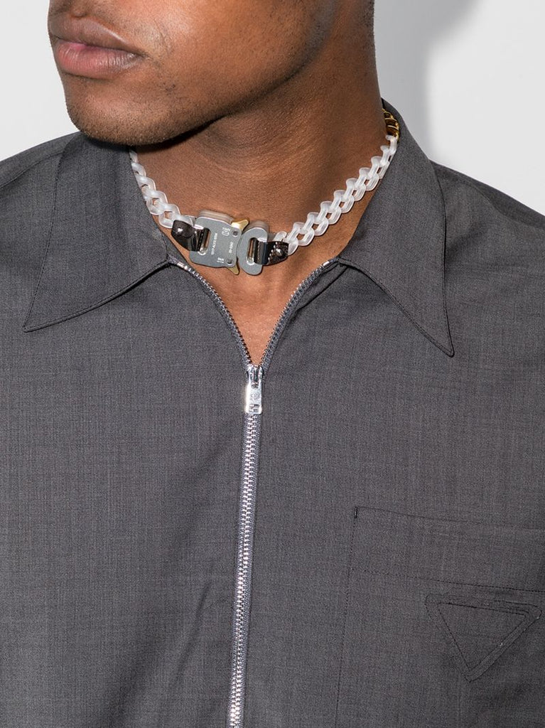 Gold Tone and White Buckle Necklace