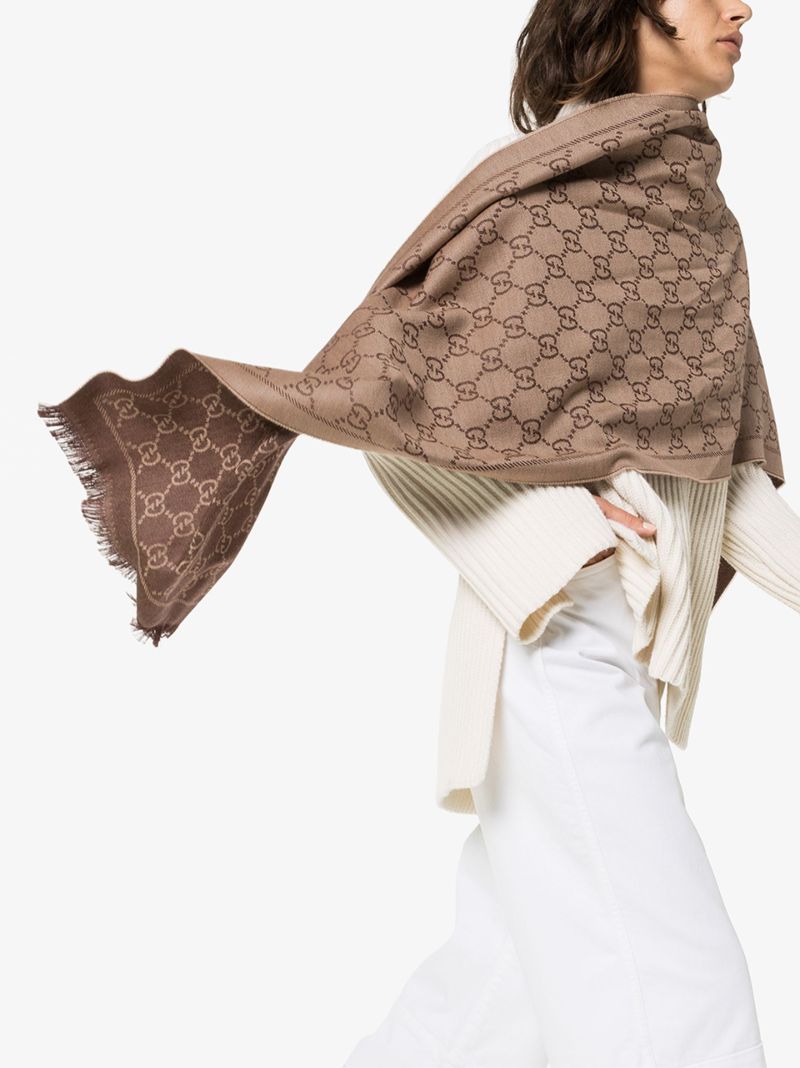 Brown Gg Logo Wool Scarf
