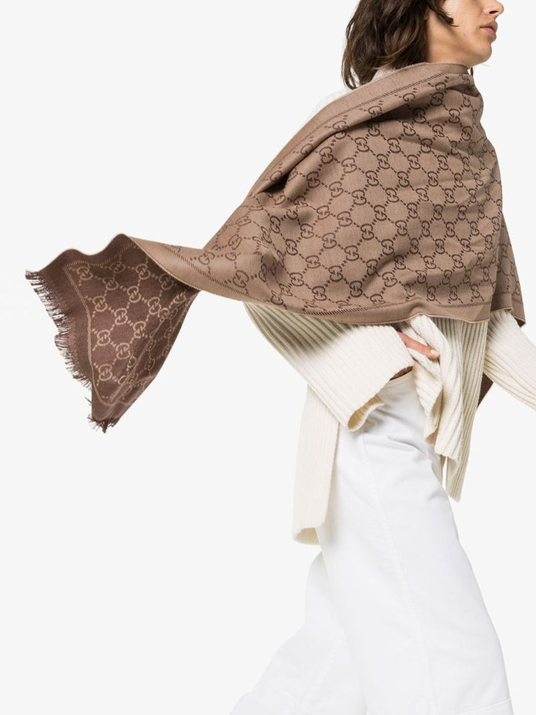 Brown Gg Logo Wool Scarf