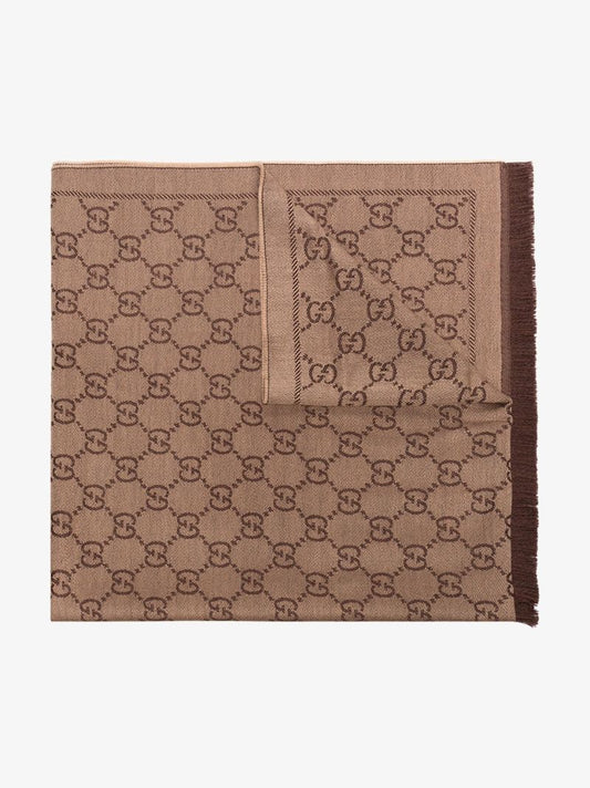 Brown Gg Logo Wool Scarf