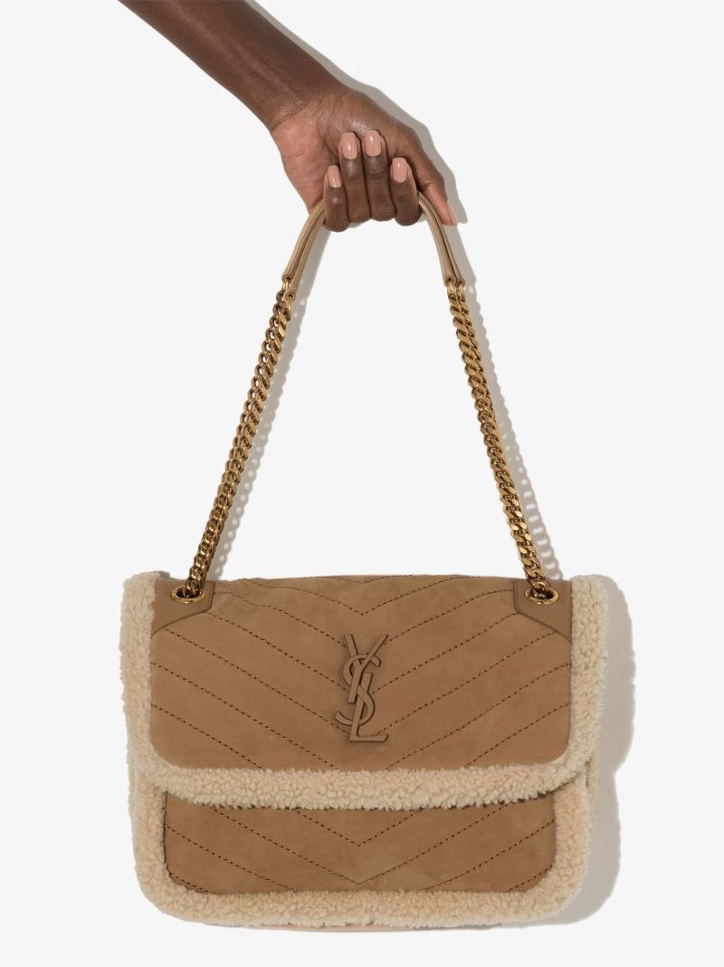 Neutral Niki Medium Shearling Shoulder Bag
