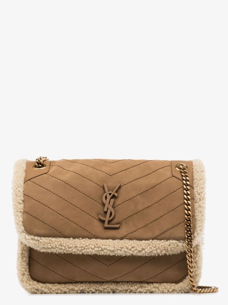 Neutral Niki Medium Shearling Shoulder Bag
