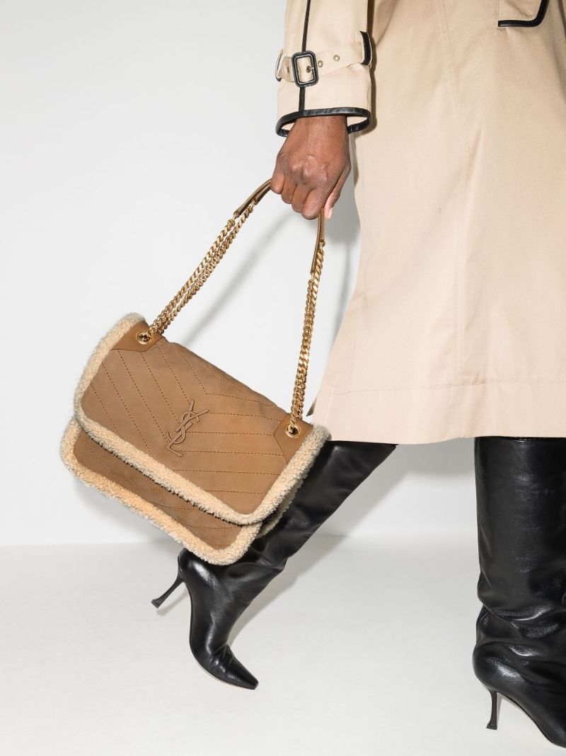 Neutral Niki Medium Shearling Shoulder Bag