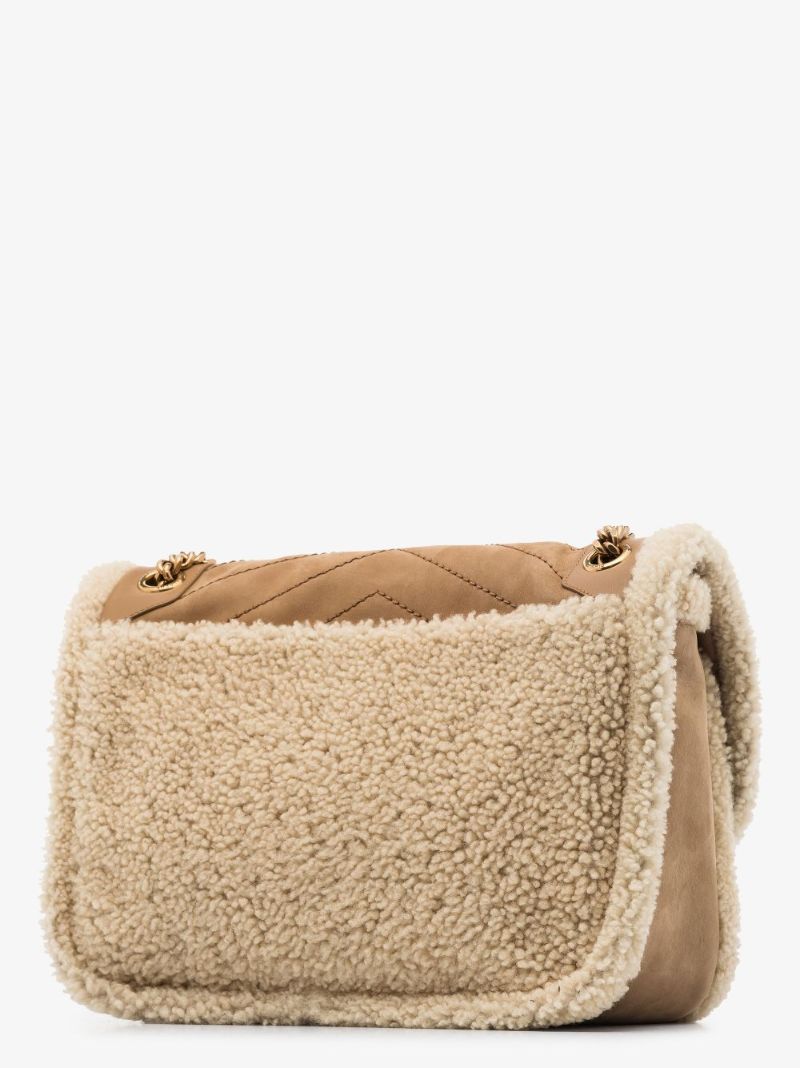 Neutral Niki Medium Shearling Shoulder Bag