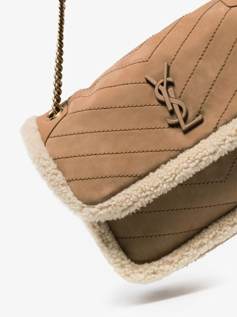 Neutral Niki Medium Shearling Shoulder Bag