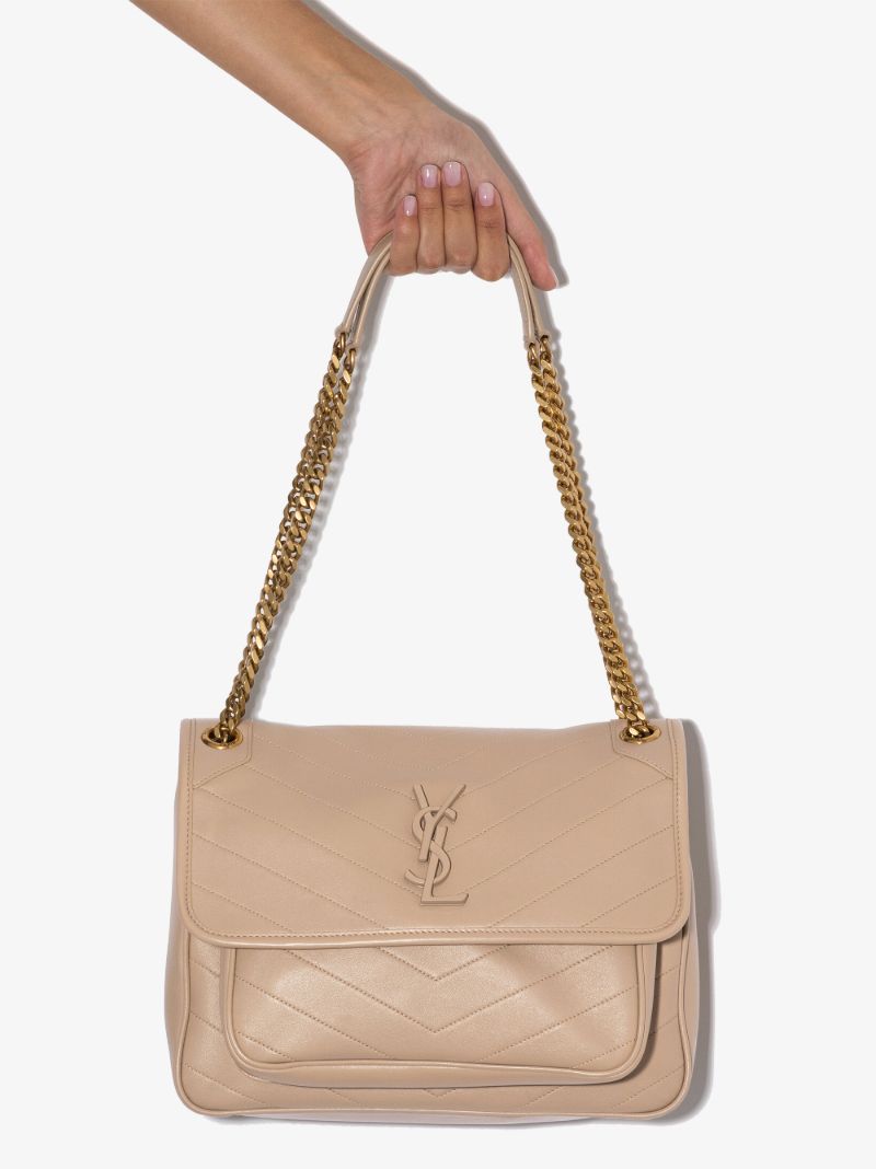 Beige Niki Medium Leather Shoulder Bag